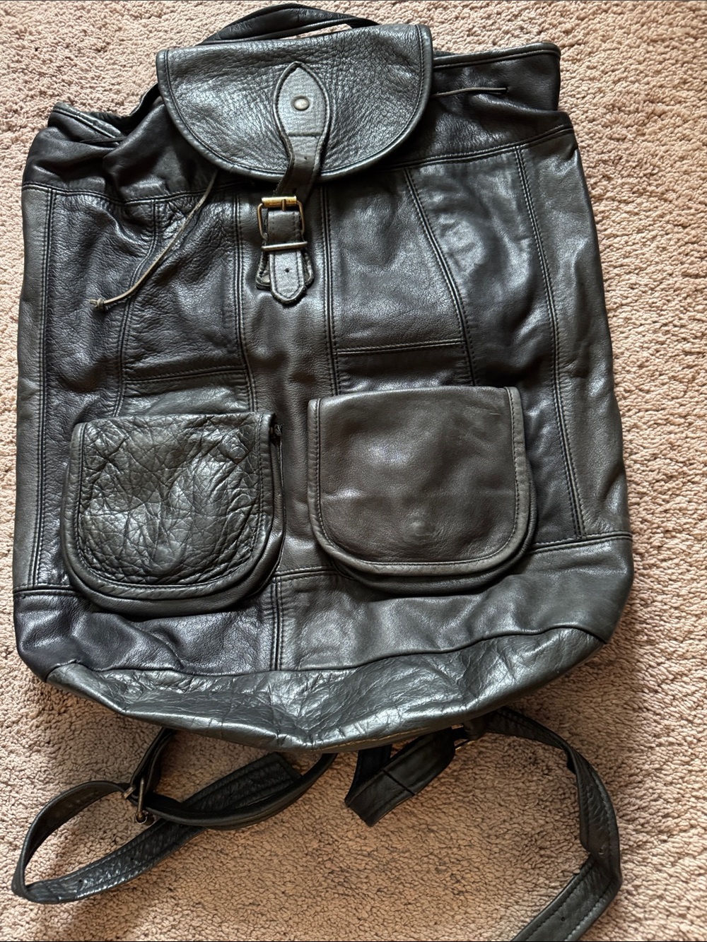 Classic Black Italian Leather Backpack - Unisex